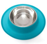 Single Silicone Dog Feeder with Stainless Bowl, Extra Large, 6 Cup Bowl- blue