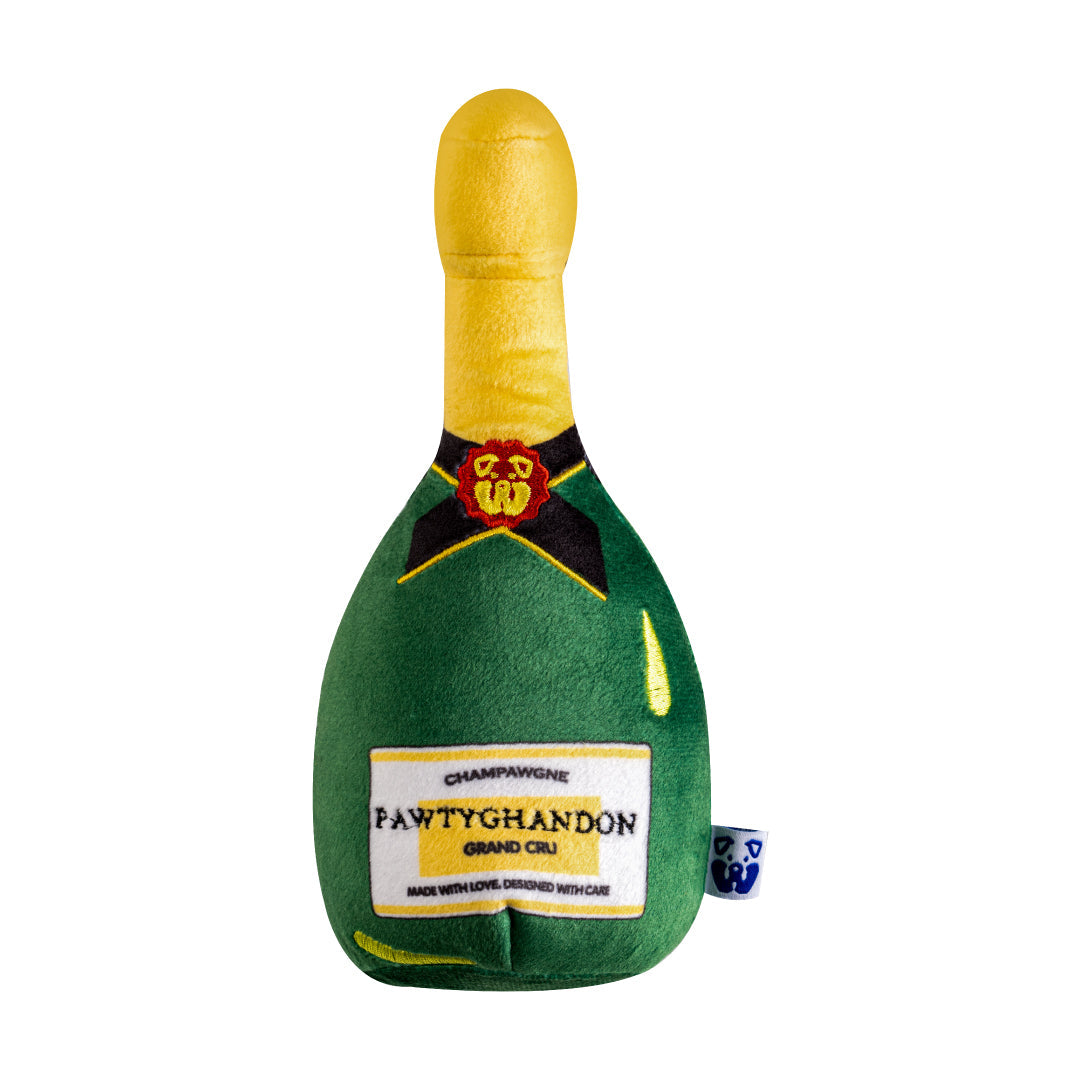 Champagne bottle plush dog toy