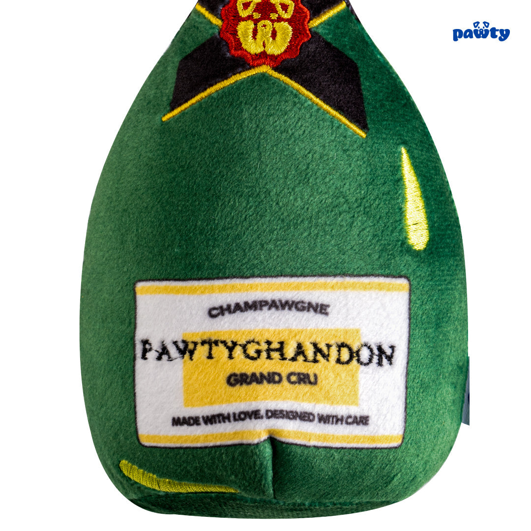 Champagne dog toy with dog