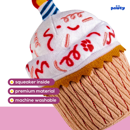 Pink cupcake dog toy side