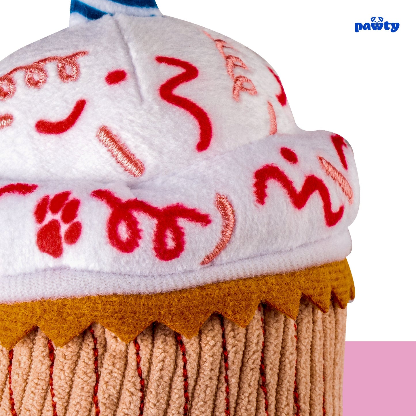Pink cupcake dog toy detail