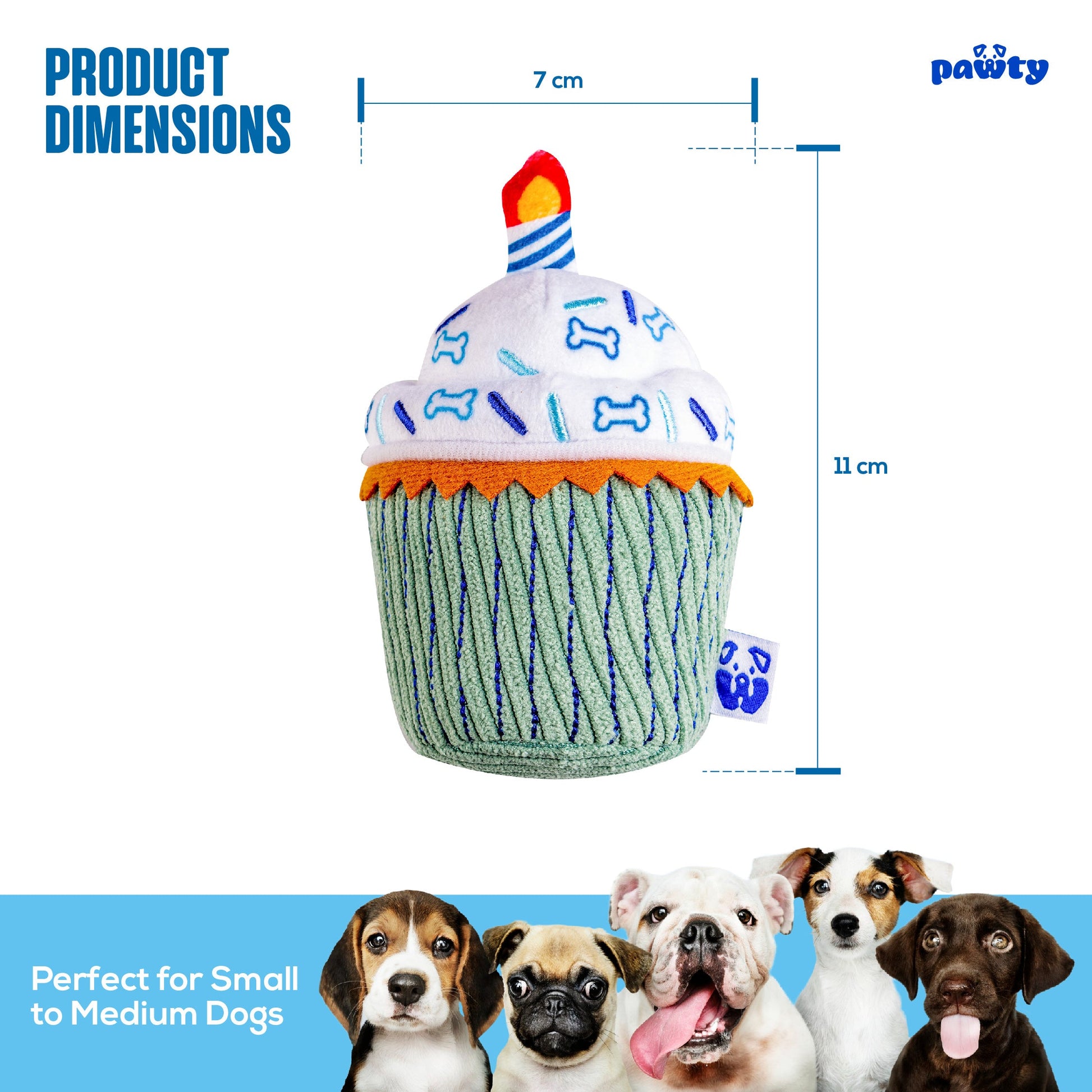 Blue cupcake dog toy detail