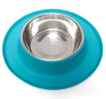 Single Silicone Dog Feeder with Stainless Bowl, Extra Large, 6 Cup Bowl- blue