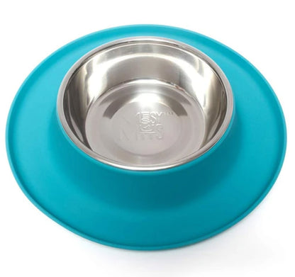 Single Silicone Dog Feeder with Stainless Bowl, Extra Large, 6 Cup Bowl- blue