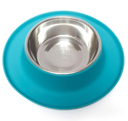 Single Silicone Dog Feeder with Stainless Bowl, Extra Large, 6 Cup Bowl- blue