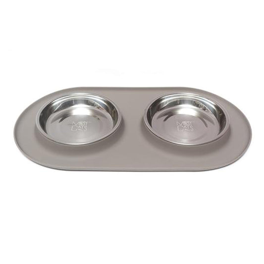 Double Silicone Cat Feeder with Stainless Saucer Shaped Bowl