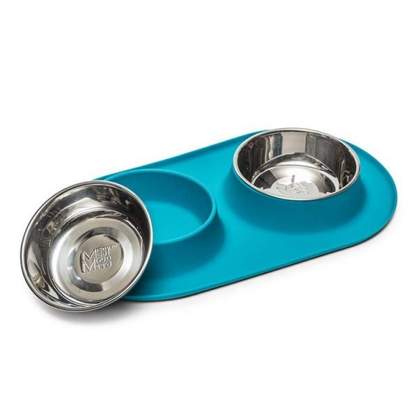 Double Silicone Dog Feeder with Stainless Bowls, Extra Large, 6 Cups Per Bowl, Grey