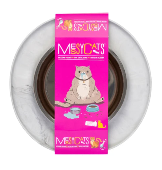 Single Silicone Cat Bowl with Stainless Steel Saucer Shaped Bowl, Marble