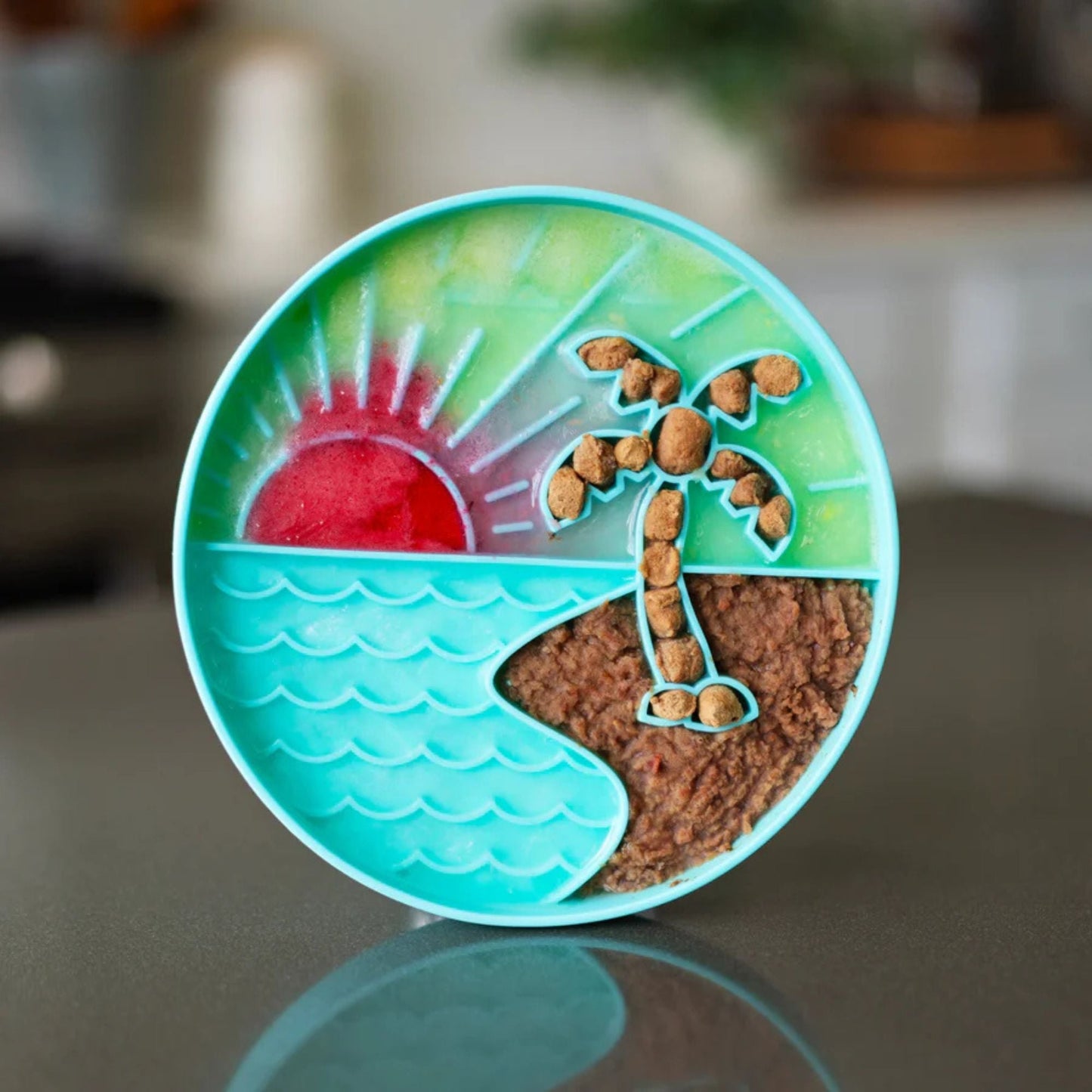 Beach Scene 8" Silicone Therapeutic Dog Lick Bowl-Interactive Dog Feeder